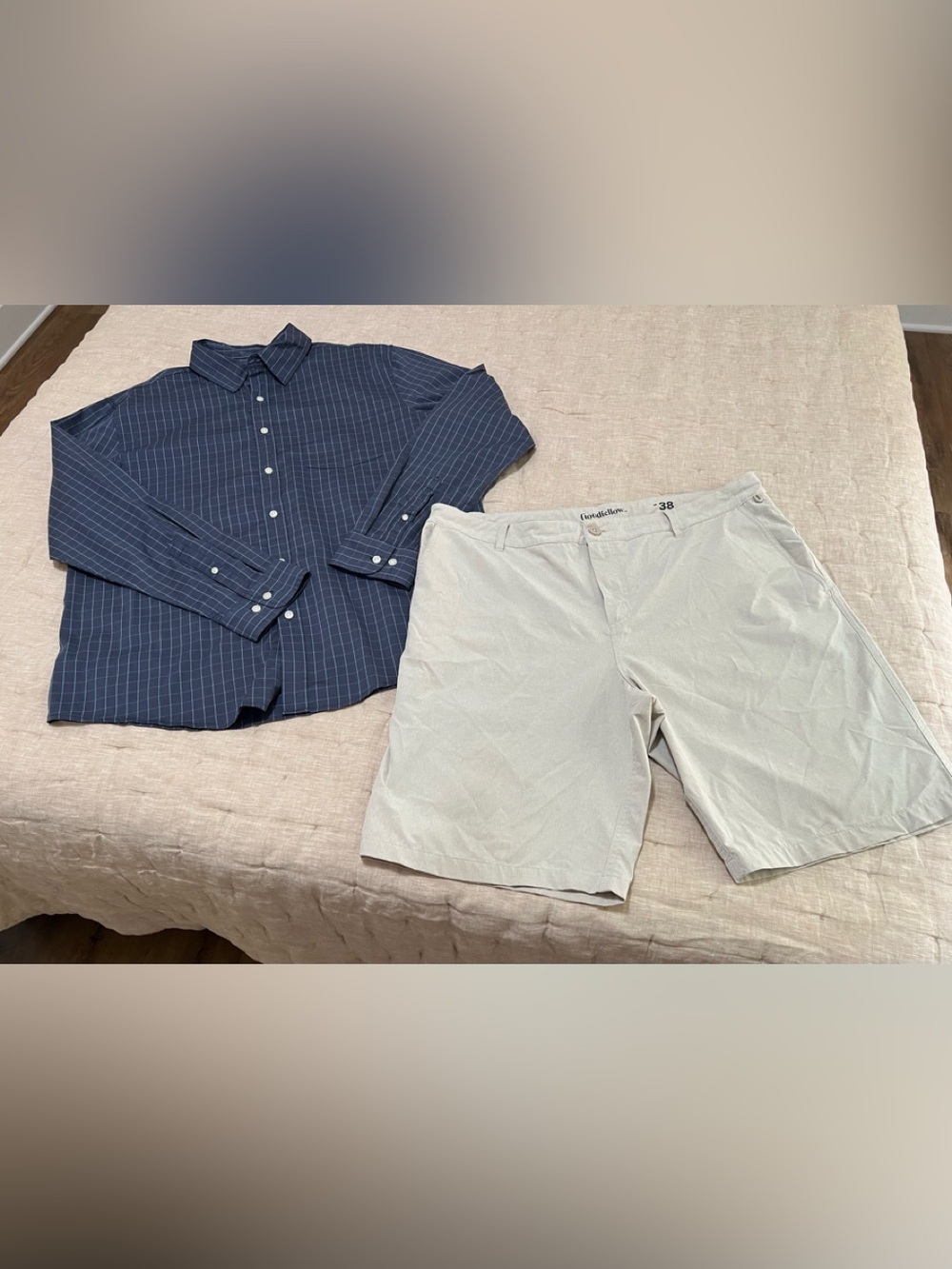 "Men’s Goodfellow Set: XL Button Down + Size 38 Flat Front Chino Shorts" NWOT